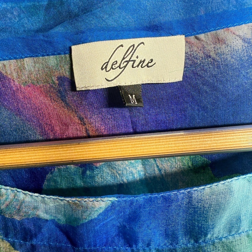 Delfine Sheer Abstract Watercolor Poncho Top - Picture 2 of 2